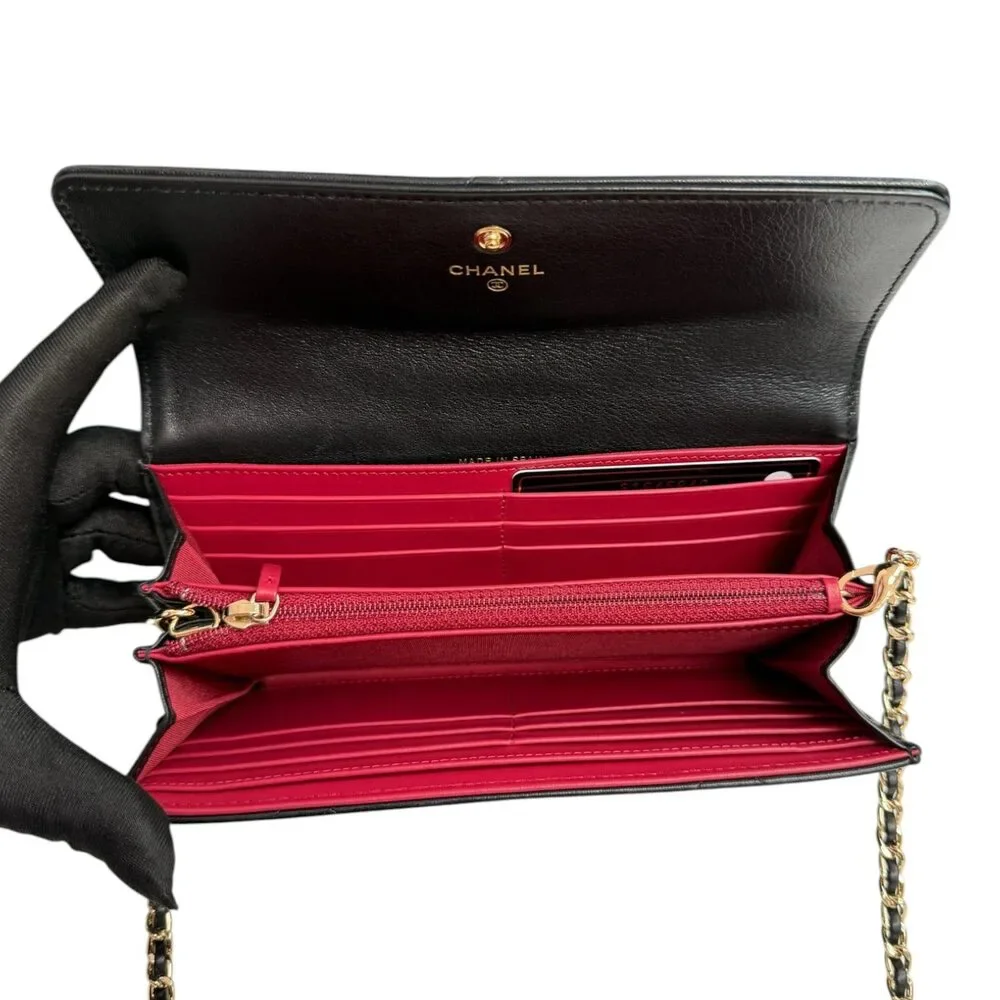 CHANEL 19 Black Goatskin Large Quilt Long Flap Wallet
